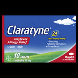 Claratyne 10mg antihistamine tablets pack, providing non-drowsy, fast relief from hay fever and allergy symptoms.