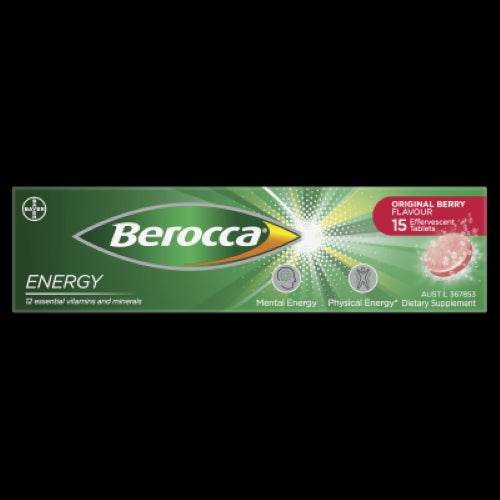 Berocca Energy Orignal Berry Flavour Effervescent Tablets 15pk