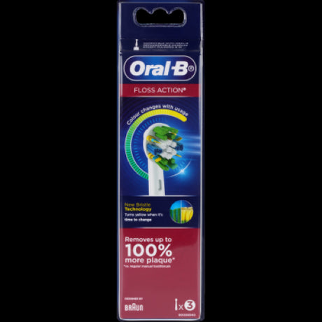 Set of three Oral-B Floss Action Brush Heads, designed for deep cleaning and superior plaque removal for better oral health.