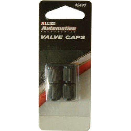 Set of 4 durable plastic valve caps designed to protect tire valve stems from dirt and moisture while ensuring air seal.