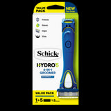 Schick Hydro 5 4-in-1 Groomer Kit for shaving, edging, trimming, and hydrating skin, ensuring a smooth, irritation-free experience.
