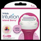 Schick Intuition Island Berry Cartridges 6pk with Acai Berry extracts for a fragrant, moisturizing, and smooth shaving experience.