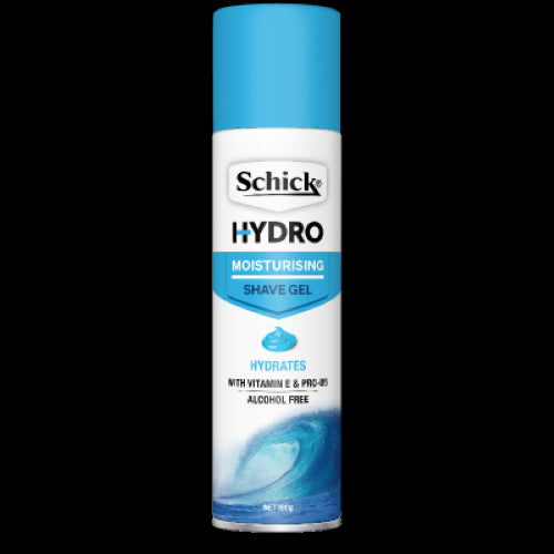Schick Hydro Moisturising Shave Gel 198g: Hydrating shave gel with Vitamin E and Pro-B5 for a smooth, comfortable shave.