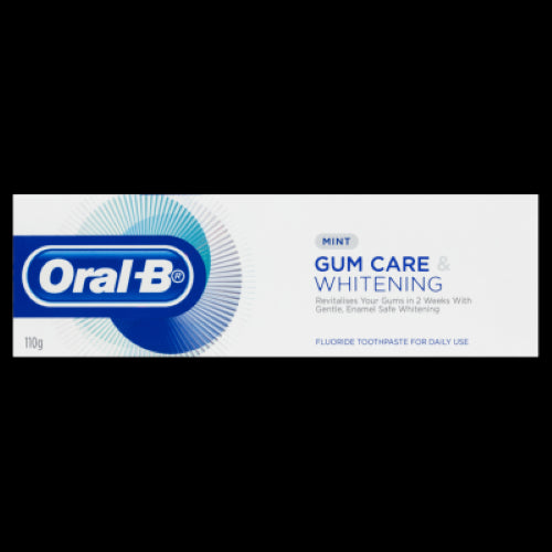 Oral-B Mint Gum Care & Whitening Toothpaste 110g tube, designed for gum health and whitening with advanced technology.