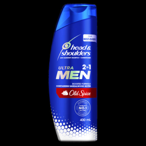 Head & Shoulders Old Spice Ultra Men 2-in-1 shampoo and conditioner for dandruff-free hair, 400ml, with a refreshing masculine scent.