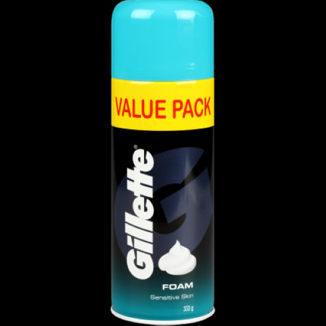 Gillette Sensitive Shave Foam 333g provides a creamy lather, hydrating sensitive skin for a smooth, irritation-free shave.