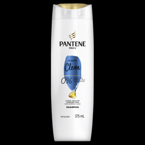 Pantene Classic Clean Shampoo 375ml bottle for normal hair, nourishing, pH-balanced, restores vibrancy and shine.