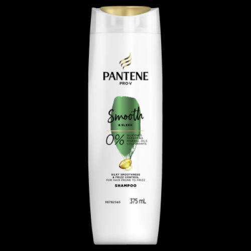 Pantene Smooth & Sleek Shampoo 375ml, designed for frizz control and silky smooth hair, perfect for everyday use.