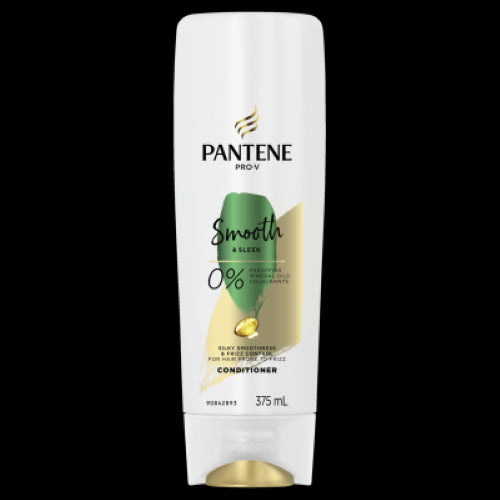 Pantene Smooth & Sleek Conditioner 375ml, ideal for frizzy hair, offers deep hydration and enhances shine and manageability.