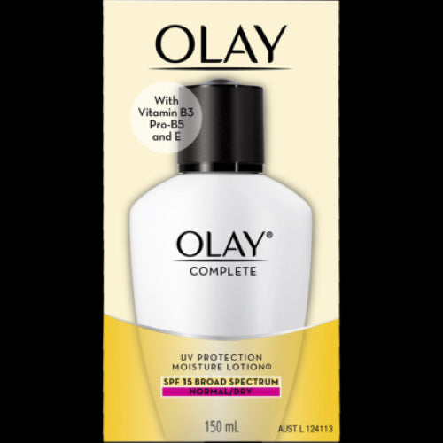 Olay Complete Normal/Dry SPF 15 Moisture Lotion 150ml, a lightweight, hydrating lotion with UV protection for radiant skin.