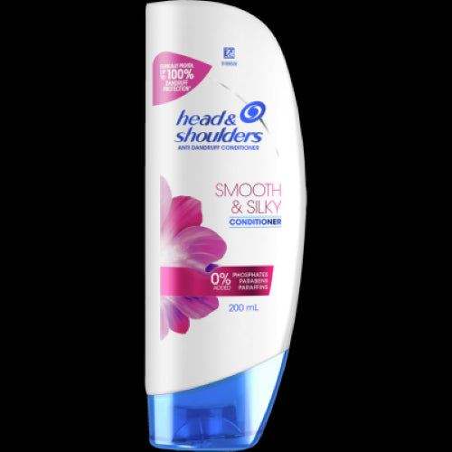 Head & Shoulders Anti Dandruff Smooth & Silky Conditioner, 200ml, moisturizes and combats dandruff for smooth, manageable hair.