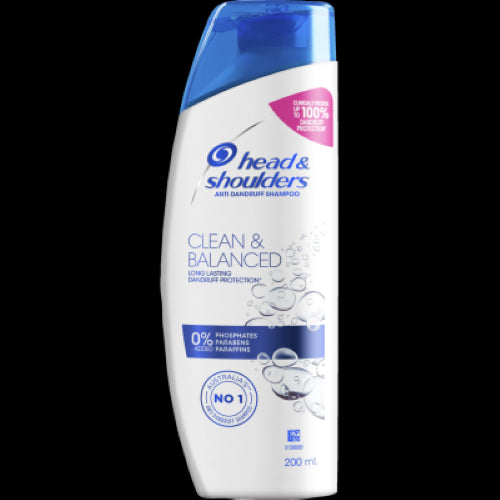 Head & Shoulders Anti-Dandruff Shampoo 200ml, pH-balanced, fights flakes, soothes irritation, and hydrates hair.