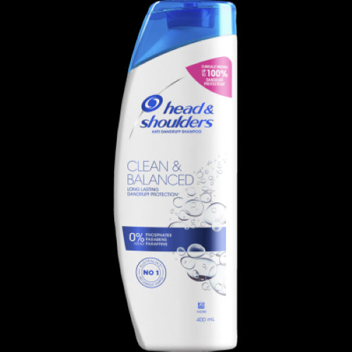 Head & Shoulders Anti Dandruff Shampoo in a 400ml bottle for balanced scalp health and effective flake control.