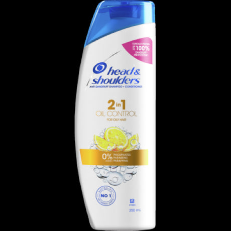 Head & Shoulders 2 in 1 Anti Dandruff Shampoo + Conditioner for healthy scalp and shiny hair, 350ml bottle.