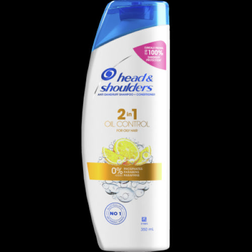 Head & Shoulders 2 in 1 Anti Dandruff Shampoo + Conditioner for healthy scalp and shiny hair, 350ml bottle.