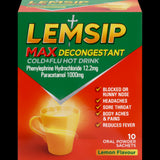 Lemsip Max Lemon Cold & Flu sachets - hot drink mix for quick relief from cold symptoms in a refreshing lemon flavor.