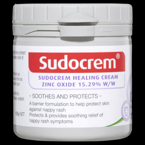 Sudocrem Healing Cream 125g: versatile skin solution for rashes, burns, and cuts with soothing zinc oxide formula.