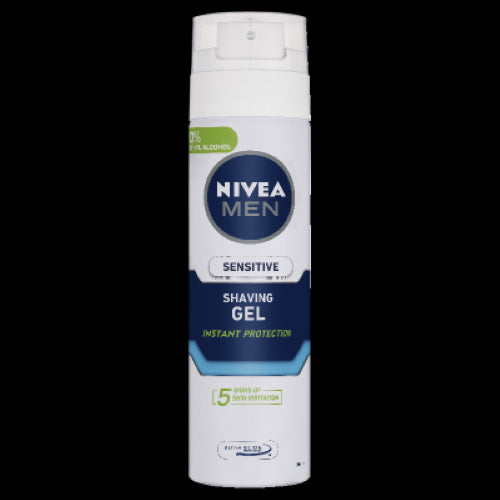 Nivea Men Sensitive Shaving Gel 200ml offers soothing care for sensitive skin, preventing irritation with Chamomile and Vitamin E.
