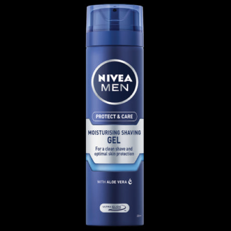 Nivea Men Moisturising Shaving Gel 200ml, enriched with Aloe Vera for smooth, irritation-free shaving and skin hydration.