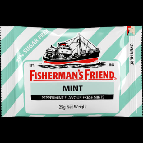 Fisherman's Friend Strong Mint Freshmints 25g pouch, offering intense minty freshness for breath revitalization.