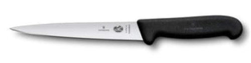 Victorinox 20 cm filleting knife with flexible blade and ergonomic black Fibrox handle for precise fish preparation.