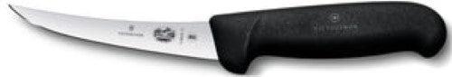 Victorinox boning knife with a 12 cm curved blade and ergonomic black handle for precision meat preparation.