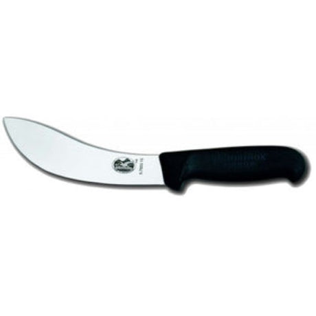 Victorinox skinning knife with 12cm stainless steel blade and ergonomic black Fibrox handle, perfect for skinning and processing game.