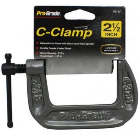 Pro-Grade G Clamp #59132, 63mm, durable malleable iron, black oxide spindle, ideal for small clamping jobs.