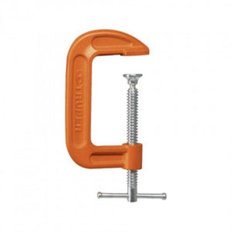 Durable 100mm Truper G Clamp with nodular iron build, swivel jaw, and sliding handle for easy tightening and gripping.