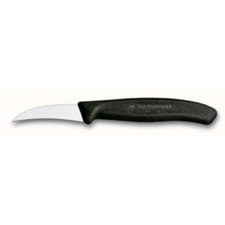 Compact 6cm birds beak shaping knife with a curved blade and ergonomic black handle for precise culinary detailing.