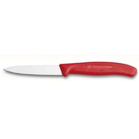 Victorinox Paring Knife with 8cm ultra-sharp blade and ergonomic red handle, perfect for slicing, peeling, and carving.