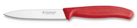 Vegetable Knife 6.7701 by Victorinox with red handle and 10cm blade for precise slicing and dicing of vegetables.