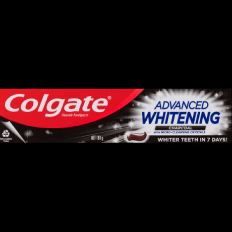 Colgate Advanced Whitening Charcoal Toothpaste 180g, infused with charcoal for effective whitening and dental health.