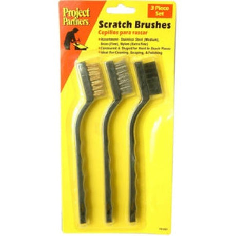 3-Piece Wire Brush Set #70307 Allied featuring nylon, brass, and stainless steel brushes for versatile cleaning in tight spaces.