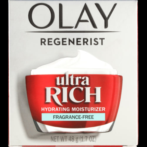 Olay Regenerist Ultra Rich Hydrating Moisturizer, 48g, delivers intense hydration for youthful, radiant skin, combating dryness and wrinkles.