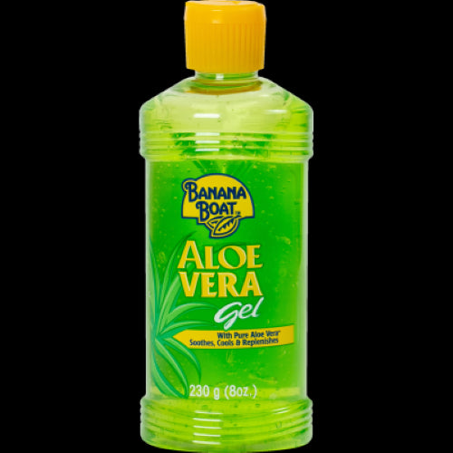 A soothing 230g Aloe Vera gel that hydrates, heals sunburns, and refreshes all skin types, perfect for summer care.