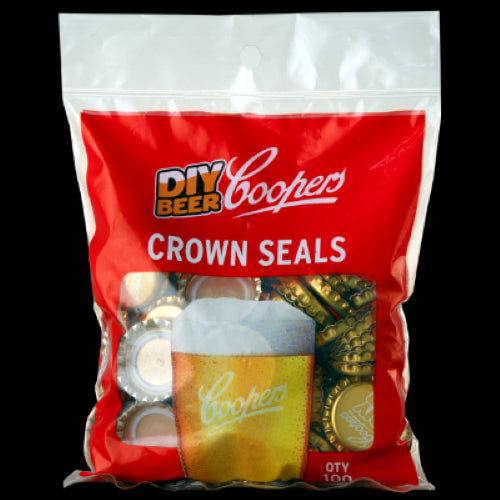 Coopers 100-pack beer crown seals for homebrewing, ensuring freshness and carbonation for your DIY beers.