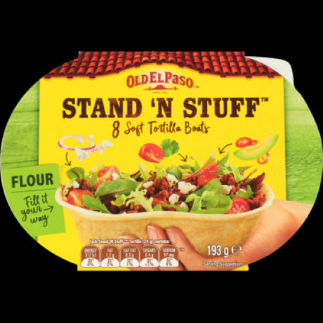 Old El Paso Stand 'N Stuff Soft Tortilla Boats, gluten-friendly, easy to fill and perfect for customizable meals.