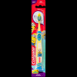 Colgate Youth Extra Soft Toothbrush for kids 6+, features ultra-soft bristles, tongue cleaner, thumb grip, and fun designs.