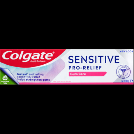 Colgate Sensitive Pro-Relief Gum Care Toothpaste 110g, designed for sensitive gums, promotes gum health and relieves discomfort.