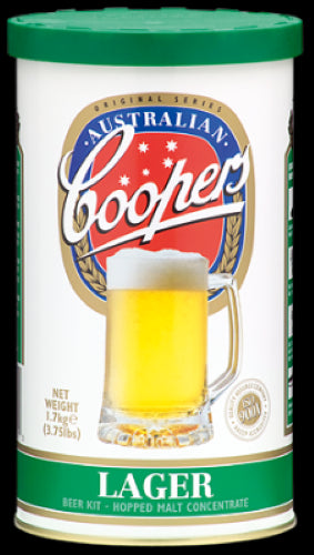 Coopers Lager Beer Kit Hopped Malt Concentrate 1.7kg, ideal for home brewers, delivers rich, natural lager flavor.