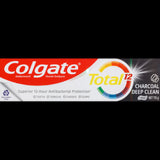 Colgate Total Charcoal Toothpaste 115g for antibacterial plaque removal, whitening, and whole mouth protection.