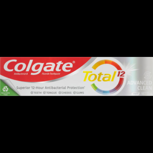 Colgate Total Advanced Clean Toothpaste 115g, antibacterial formula for whole mouth health, fights bacteria and brightens smile.