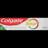 Colgate Total Original Antibacterial Fluoride Toothpaste 115g tube for whole mouth health, combating bacteria and freshening breath.
