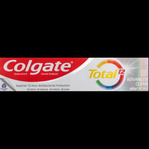 Colgate Total Advanced Clean toothpaste (200g) fights bacteria, prevents cavities, and freshens breath for a healthy smile.