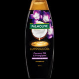 Palmolive Luminous Oils Shampoo with coconut oil and frangipani for moisture, repair, and a luxurious fragrance in a 350ml bottle.