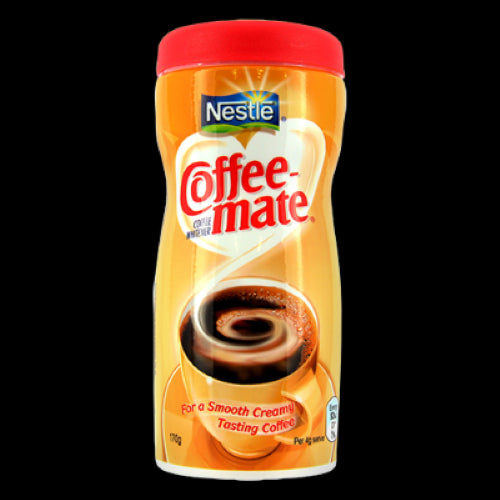 Nestle Coffee-Mate 170g, a creamy non-dairy coffee whitener with a flip-top for easy pouring and a two-year shelf life.