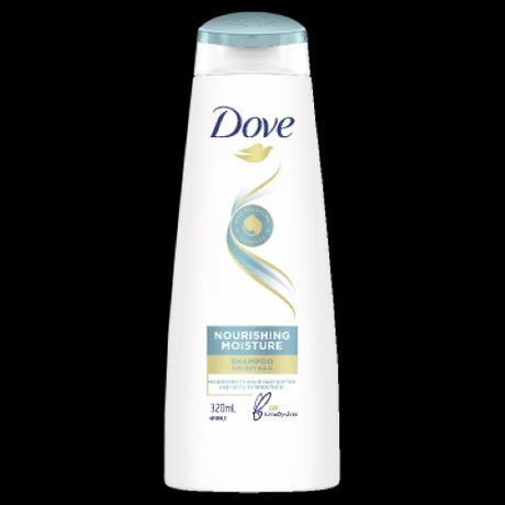 Dove Nourishing Moisture Shampoo 320ml bottle, enriching hair with hydration and leaving it soft, smooth, and easy to manage.