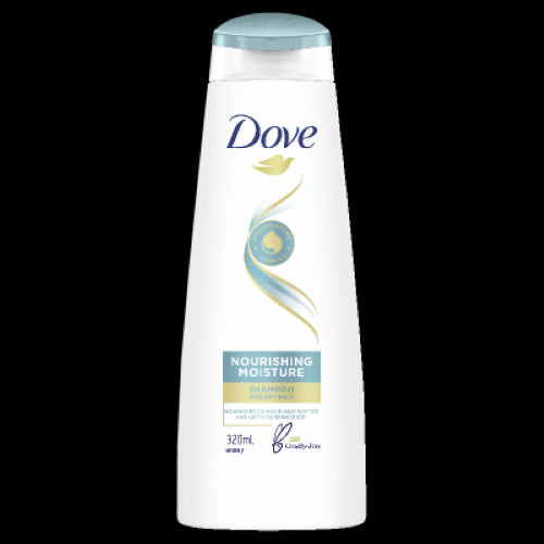 Dove Nourishing Moisture Shampoo 320ml bottle, enriching hair with hydration and leaving it soft, smooth, and easy to manage.