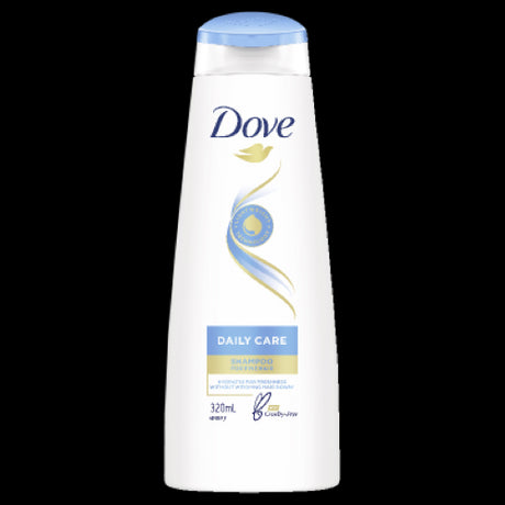 Dove Daily Care Shampoo 320ml: Nourishing shampoo for normal to dry hair, providing hydration, softness, and glossy results.